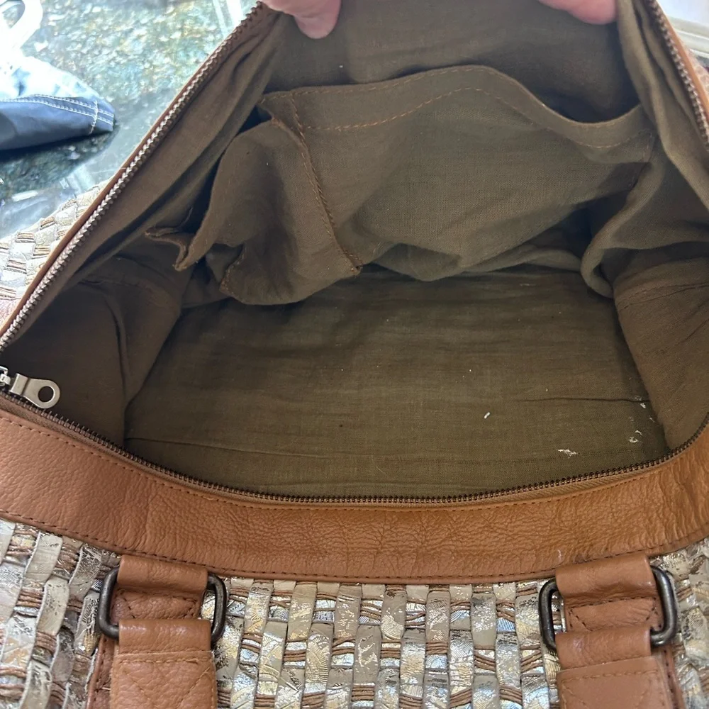 S. S. Leathers woven leather duffle bag. Metallic. Gorgeous twist on classic. - Picture 11 of 16